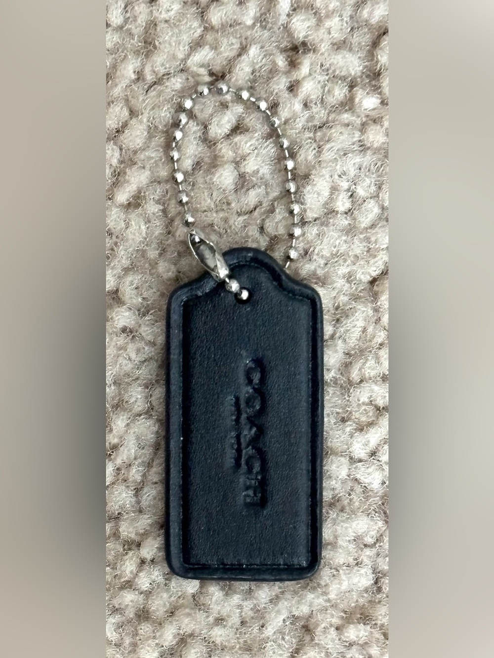 Coach Black Leather Small Hang Tag Bag Charm Keychain.